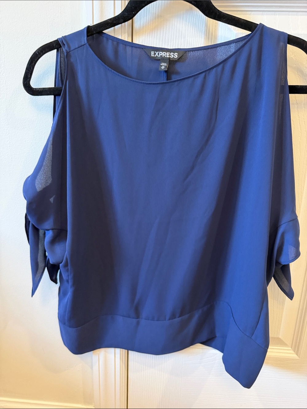 Express Royal Blue Cold-Shoulder Blouse